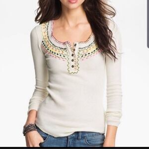 NWT Free people Cream blanket stitch colorful thermal